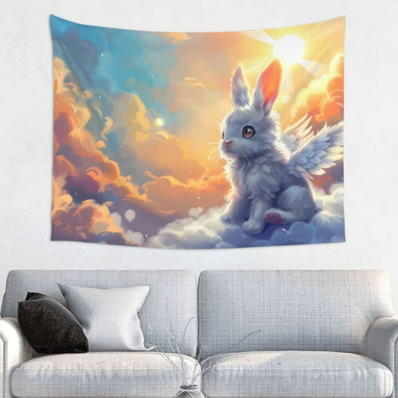 Hirioo Sunshine Colorful Cloud Rabbit Print Tapestry Lightweight Fabric for Bedroom Aesthetic Home Wall Dorm Décor Living Room Decor 29x37 Inch