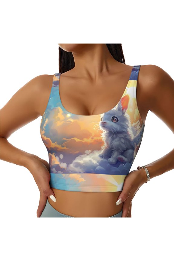 Sunshine Colorful Cloud Rabbit for Women's Sports Vest with Full-Print Design, Stretchy Fabric and Removable Pads-XX-Large