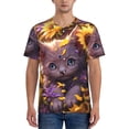 thumbnail image 1 of Hirioo Sunshine Cute Cat Sunflower for Men's Baseball T-shirt Shirts Short Sleeve Casual Summer Button Stretch T Shirts,Size S-4XL-3X-Large, 1 of 7