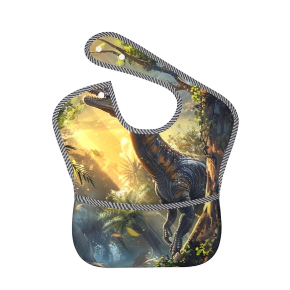 Hirioo Sunshine Jungle Dinosaur for Baby Waterproof Pocket Bib Adjustable Closed for Babies Toddlers with Large Pocket 6-24Months