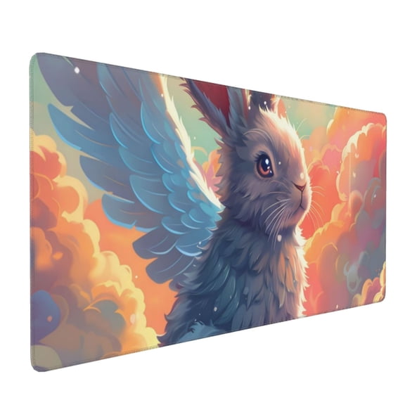Hirioo Sunshine Winged Rabbit for Mouse Pad ,Anti-Slip Base, Durable Stitched Edges, Perfect for Gaming, Office, and Home Use,16x35.5in