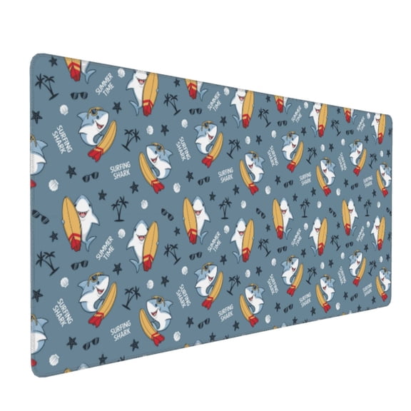 Hirioo Surf Shark for Mouse Pad ,Anti-Slip Base, Durable Stitched Edges, Perfect for Gaming, Office, and Home Use,16x35.5in