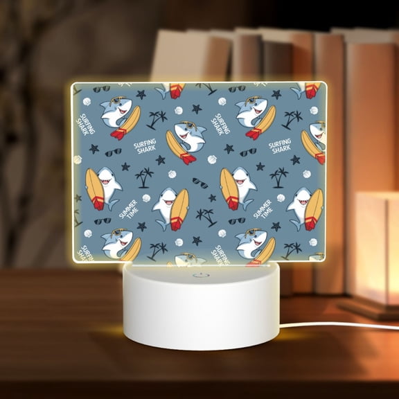 Hirioo Surf Shark for Rectangular Acrylic with Night Light Best Gifts for Lover Girl Mom, Valentine's Day Anniversary Birthday Wedding Present