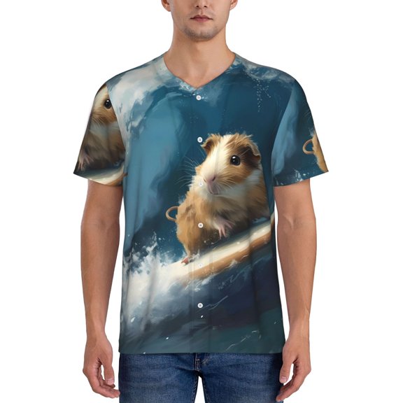 Hirioo Surfing Guinea Pig for Men's Baseball T-shirt Shirts Short Sleeve Casual Summer Button Stretch T Shirts,Size S-4XL-Large