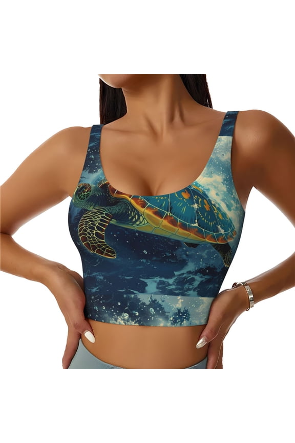 Surfing Turtle for Women's Sports Vest with Full-Print Design, Stretchy Fabric and Removable Pads-Medium