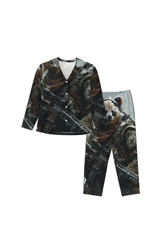 Surreal Panda Warrior for Women's Pajama Sets 2 Piece Pjs Women's Long-Sleeved Pajama Set Button Down Sleepwear,S-XXL-Medium