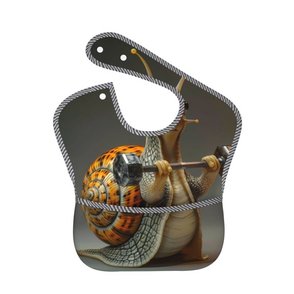 Hirioo Surreal Weightlifting Snail for Baby Waterproof Pocket Bib Adjustable Closed for Babies Toddlers with Large Pocket 6-24Months