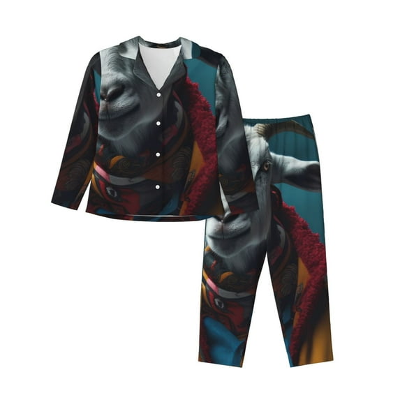 Hirioo Surrealist Goat for Women's Pajama Sets 2 Piece Pjs Women's Long-Sleeved Pajama Set Button Down Sleepwear,S-XXL-