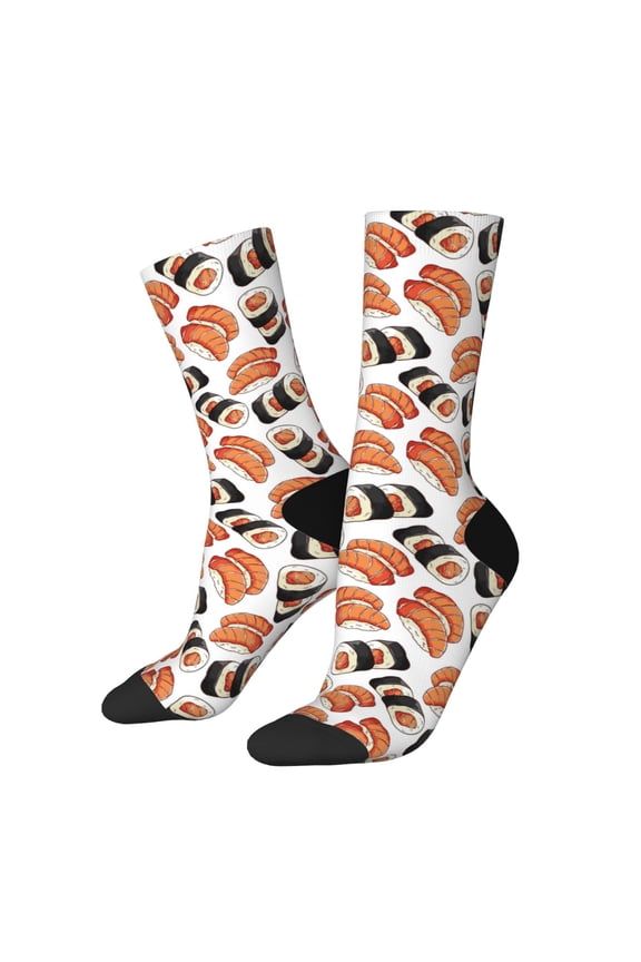 Sushi Roll Pattern Adult Middle Tube Socks Breathable Sock Non-Pilling,Contrasting Color Design