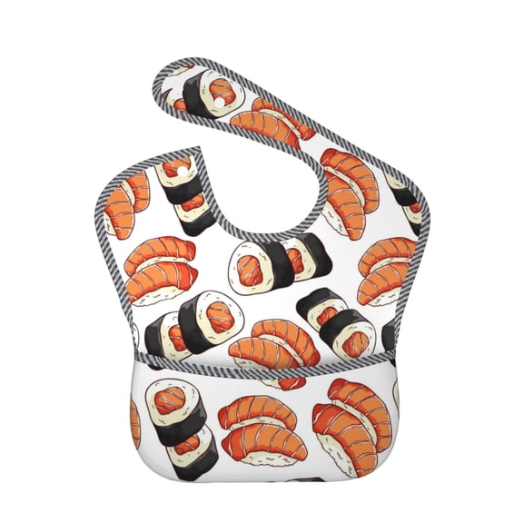 Hirioo Sushi Roll for Baby Waterproof Pocket Bib Adjustable Closed for Babies Toddlers with Large Pocket 6-24Months
