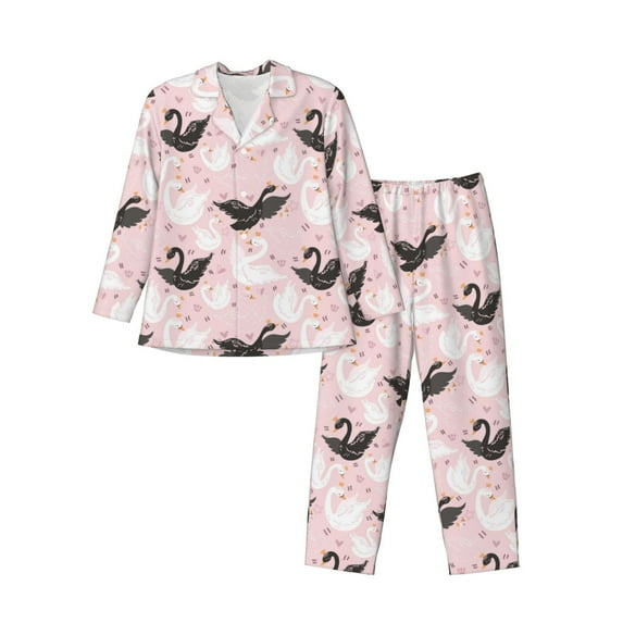 Hirioo Swan And Flowers2 for Men's Pajama Sets 2 Piece Pjs Men's Long-Sleeved Pajama Set Button Down Sleepwear,S-XXL-Medium