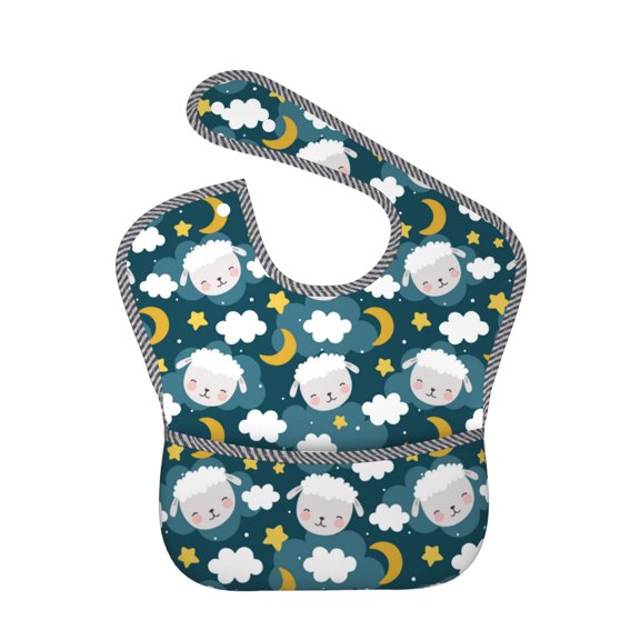 Hirioo Sweet Dream Lamb for Baby Waterproof Pocket Bib Adjustable Closed for Babies Toddlers with Large Pocket 6-24Months