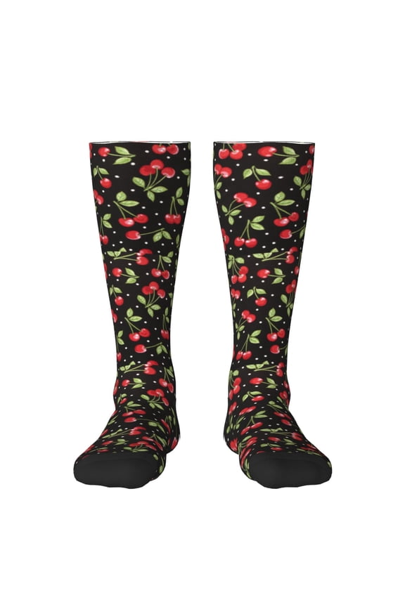 Sweet Red Cherry for Adult Stockings Breathable Sock Non-Pilling,Contrasting Color Design