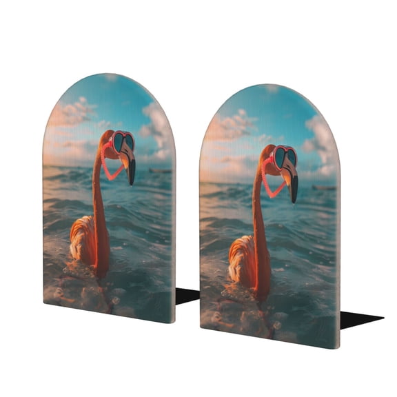 Hirioo Swimming Goggled Flamingo for Bookends Decorative Bookends for Shelves for Home or Office, Non-Slip Base