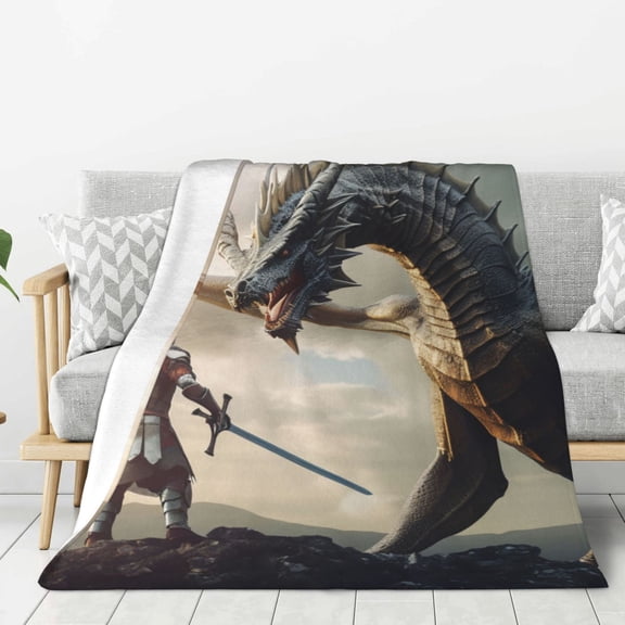 Hirioo Swordsman Cool Dragon for Flannel Blanket, Cozy and Warm Throw for Bed or Couch ,Perfect for All Seasons-50"x40"
