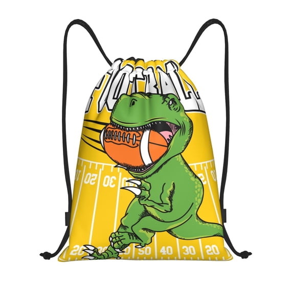 Hirioo T-Rex Playing Football Print Drawstring Backpack Bag Sport Versatile Sports Backpack for Gym, Travel, Swimming, Beach