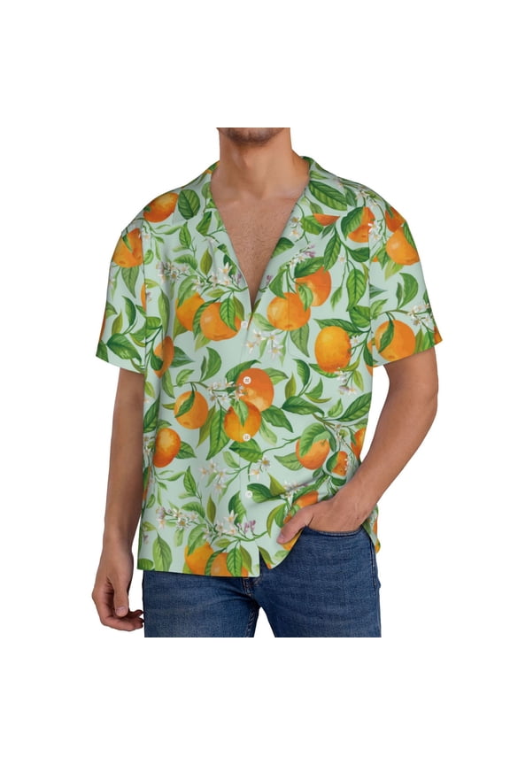 Tangerine for Men's Cuban Collar Short Sleeve Shirt Button Down Shirt Beach Summer Shirts Wedding Vacation Shirts-Medium