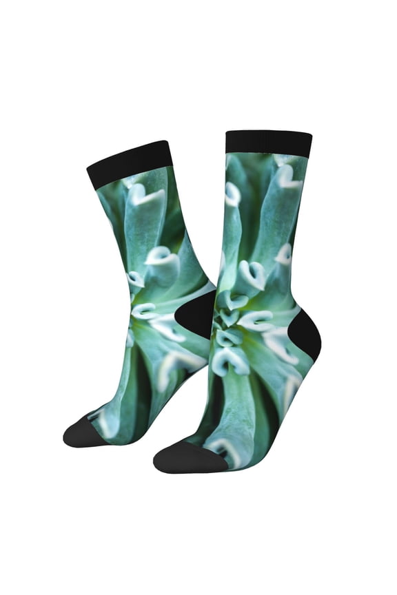 Teal Cactus Pattern Adult Middle Tube Socks Breathable Sock Non-Pilling,Contrasting Color Design