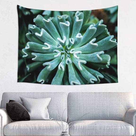 Hirioo Teal Cactus Print Tapestry Lightweight Fabric for Bedroom Aesthetic Home Wall Dorm Décor Living Room Decor 29x37 Inch