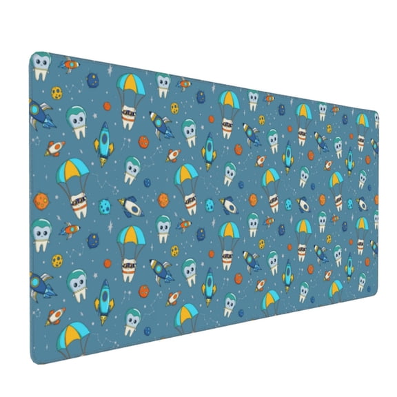 Hirioo Teeth Cosmonaut for Mouse Pad ,Anti-Slip Base, Durable Stitched Edges, Perfect for Gaming, Office, and Home Use,16x35.5in