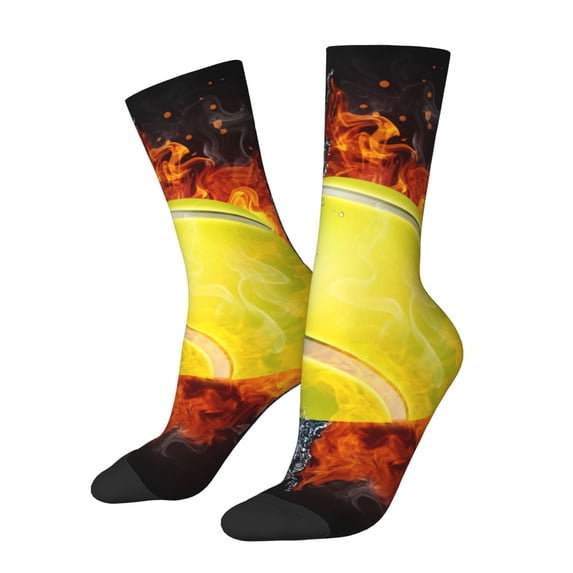 Hirioo Tennis Ball In Fire And Water Pattern Adult Middle Tube Socks Breathable Sock Non-Pilling,Contrasting Color Design