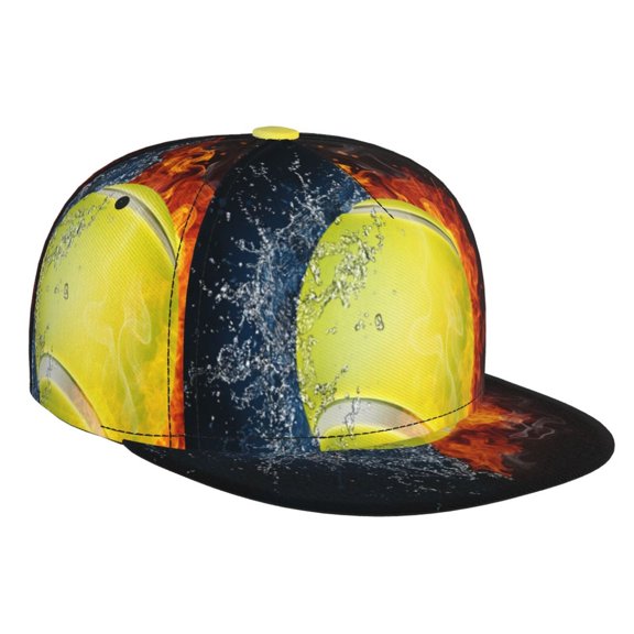 Hirioo Tennis Ball In Fire And Water for Baseball Cap Men Cap Flat Brim for Men Women Teens Adjustable Baseball Cap