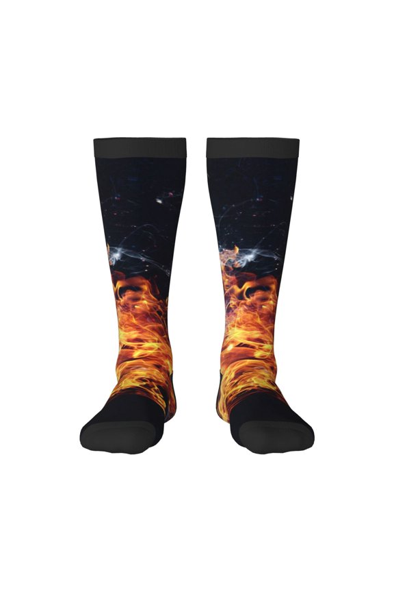 Tennis Ball In Fire1 for Adult Stockings Breathable Sock Non-Pilling,Contrasting Color Design