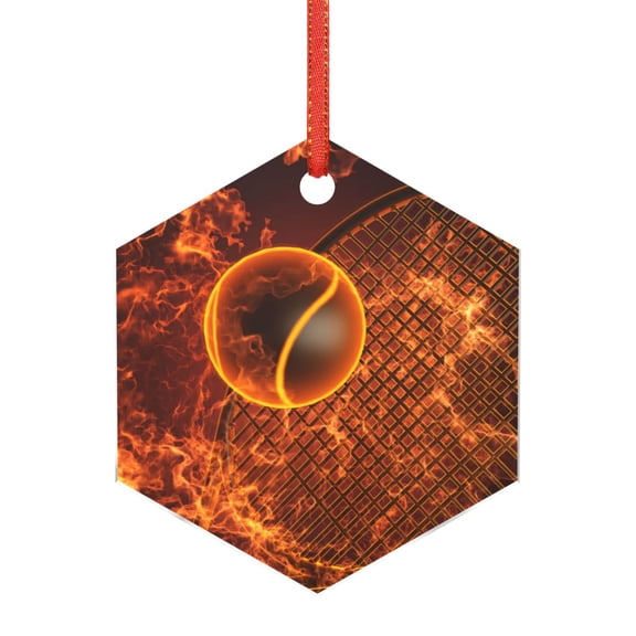 Hirioo Tennis Racket In Fire for Acrylic Christmas Pendant Hanging Christmas Tree Ornaments, Car, Home, Office Gift Decor-Hexagon