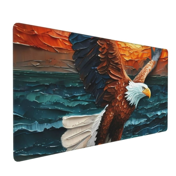 Hirioo Textured Bald Eagle for Mouse Pad ,Anti-Slip Base, Durable Stitched Edges, Perfect for Gaming, Office, and Home Use,16x35.5in