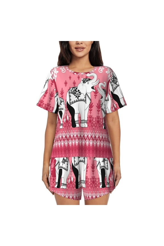 Thai elephant for Women's 2 Piece Short-Sleeved Pajama PJ Sets for Women Shorts with Pockets Womens Lounge Set-X-Large