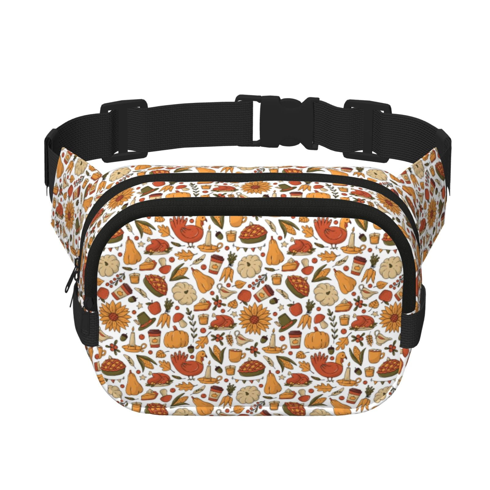 Hirioo Thanksgiving Food for Double Layer Waist Bag Adjustable Fanny Pack For Travel Running Hiking