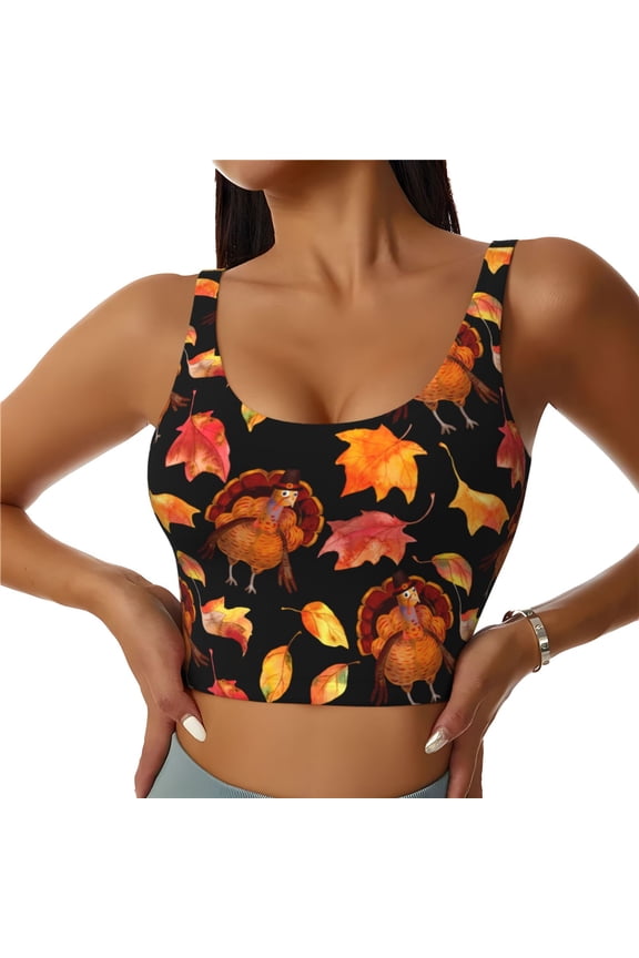Thanksgiving Turkey 1 for Women's Sports Vest with Full-Print Design, Stretchy Fabric and Removable Pads-Small