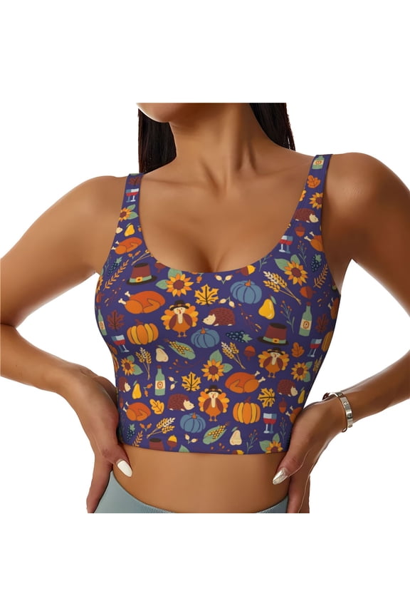 Thanksgiving Turkey 2 for Women's Sports Vest with Full-Print Design, Stretchy Fabric and Removable Pads-X-Large