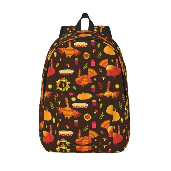 Hirioo Thanksgiving Turkey Canvas Backpack, Durable Travel Backpack with Multiple Compartments,Large Capacity, Backpack for School, Hiking, Work