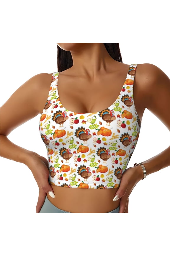 Thanksgiving Turkey for Women's Sports Vest with Full-Print Design, Stretchy Fabric and Removable Pads-X-Large