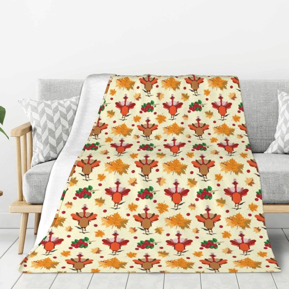 Hirioo Thanksgiving Turkeys for Flannel Blanket, Cozy and Warm Throw for Bed or Couch ,Perfect for All Seasons-80"x60"