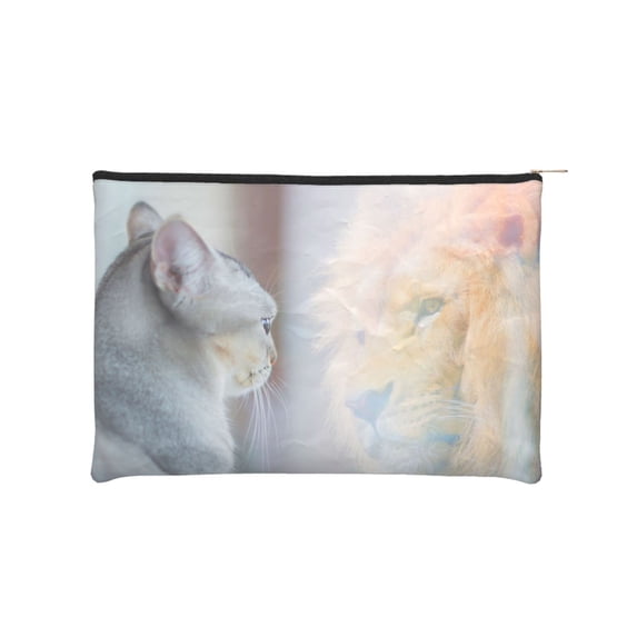 Hirioo The Cat Looks in the Mirror for Paper Reusable Cosmetic Bag Zipper Encouragement Travel Pouch Toiletry Bag for Women Girls