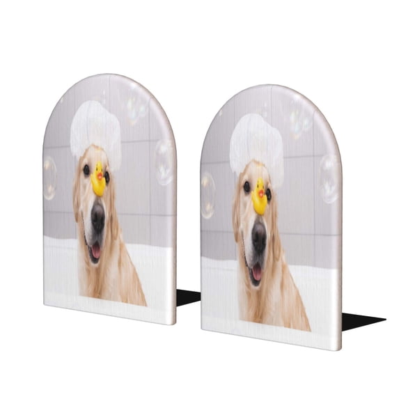 Hirioo The Dog Is Sitting In A Bubble Bath for Bookends Decorative Bookends for Shelves for Home or Office, Non-Slip Base