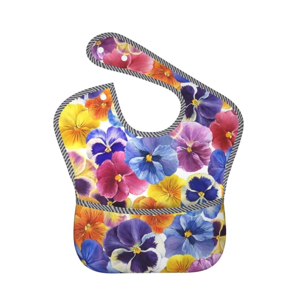 Hirioo The Garden Tricolor Pansy Flower for Baby Waterproof Pocket Bib Adjustable Closed for Babies Toddlers with Large Pocket 6-24Months