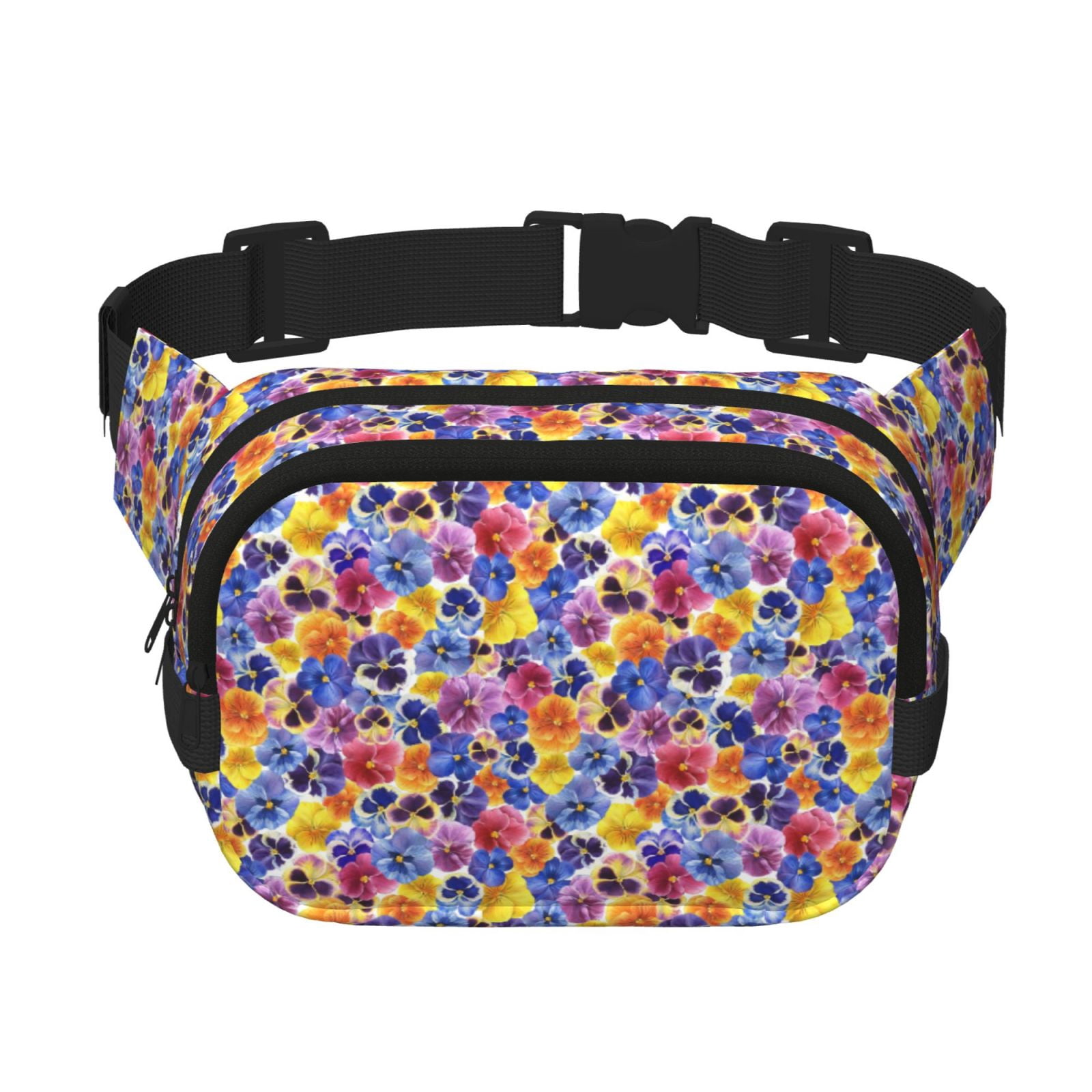 Hirioo The Garden Tricolor Pansy Flower for Double Layer Waist Bag Adjustable Fanny Pack For Travel Running Hiking