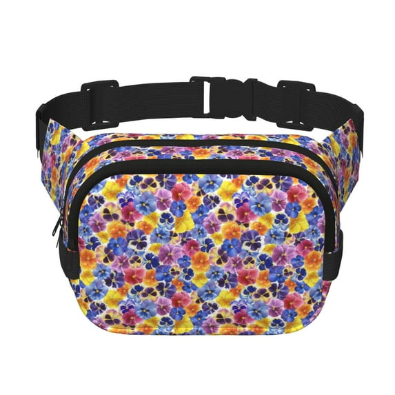 Hirioo The Garden Tricolor Pansy Flower for Double Layer Waist Bag Adjustable Fanny Pack For Travel Running Hiking