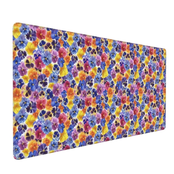 Hirioo The Garden Tricolor Pansy Flower for Mouse Pad ,Anti-Slip Base, Durable Stitched Edges, Perfect for Gaming, Office, and Home Use,16x35.5in