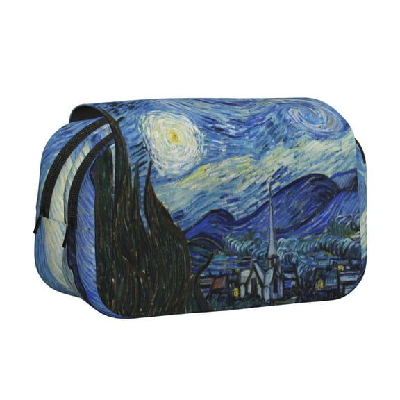Hirioo The Starry Night for Large Grid Mesh Pencil Case with Zipper Stationery Organizer Case