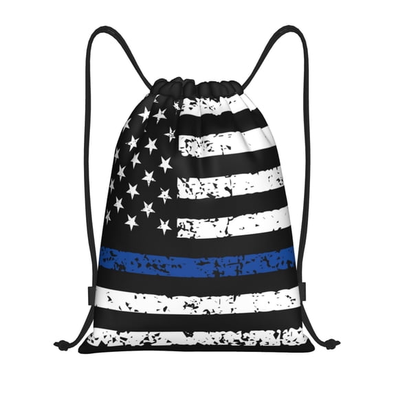 Hirioo Thin Blue Line Flag Print Drawstring Backpack Bag Sport Versatile Sports Backpack for Gym, Travel, Swimming, Beach