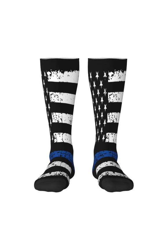 Thin Blue Line Flag for Adult Stockings Breathable Sock Non-Pilling,Contrasting Color Design