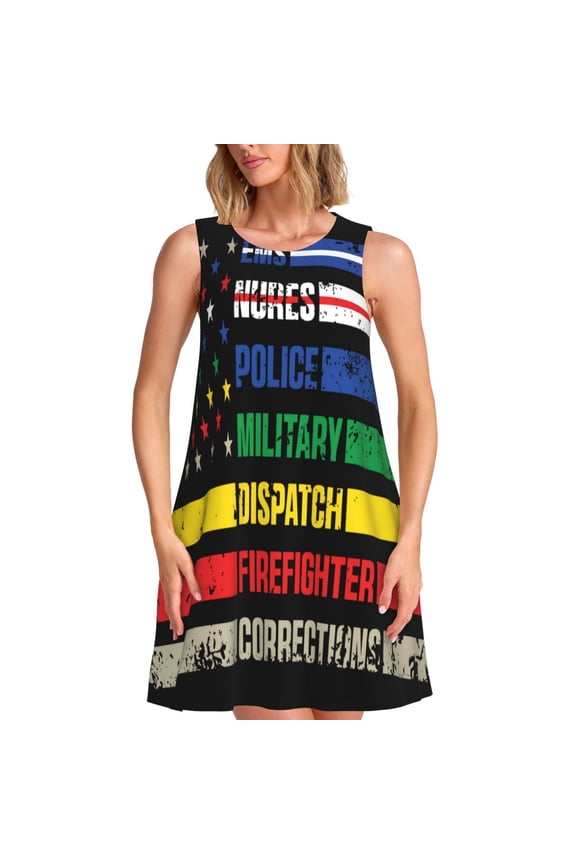 Thin Green Line With USA Flag for Sleeveless Dress Women's Sleeveless dress with Pockets