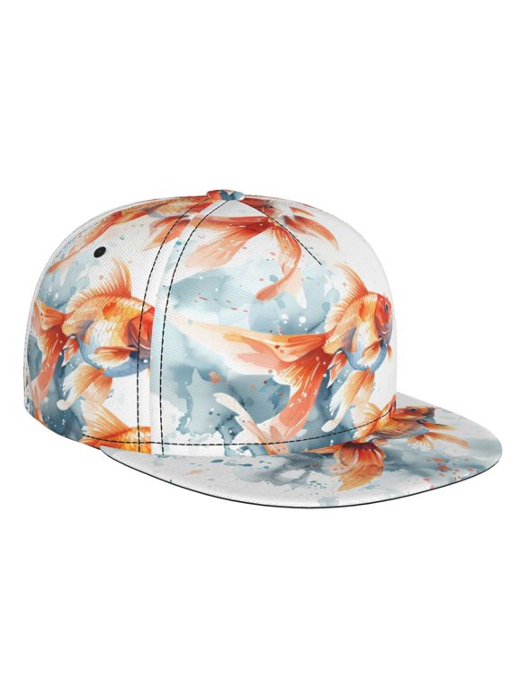 Three Goldfish Watercolor Splash for Baseball Cap Men Cap Flat Brim for Men Women Teens Adjustable Baseball Cap