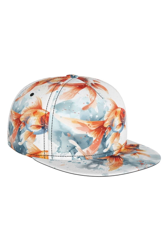Three Goldfish Watercolor Splash for Baseball Cap Men Cap Flat Brim for Men Women Teens Adjustable Baseball Cap