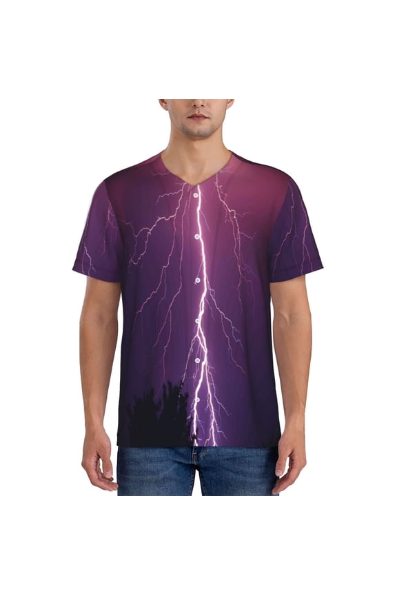 Thunderstorm Violet Purple for Men's Baseball T-shirt Shirts Short Sleeve Casual Summer Button Stretch T Shirts,Size S-4XL-XX-Large