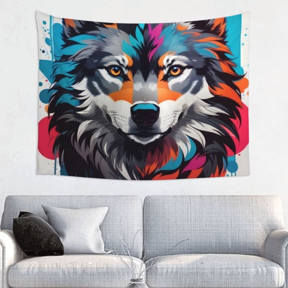 Hirioo Tie-Dye Wolf Head Print Tapestry Lightweight Fabric for Bedroom Aesthetic Home Wall Dorm Dcor Living Room Decor 29x37 Inch